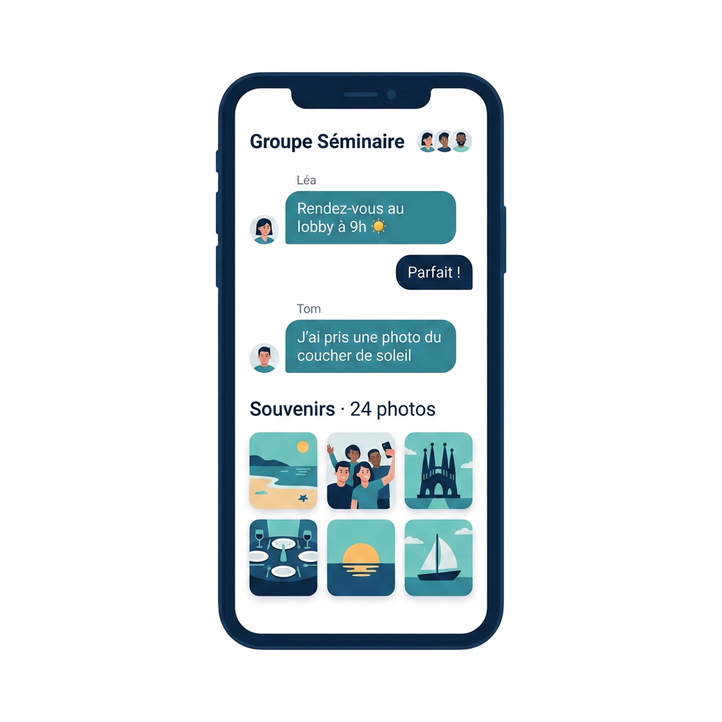 Écran chat de groupe et album photos